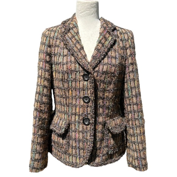 Rena Lange Tweed Pattern Virgin Wool Mohair Blazer - Picture 1 of 11